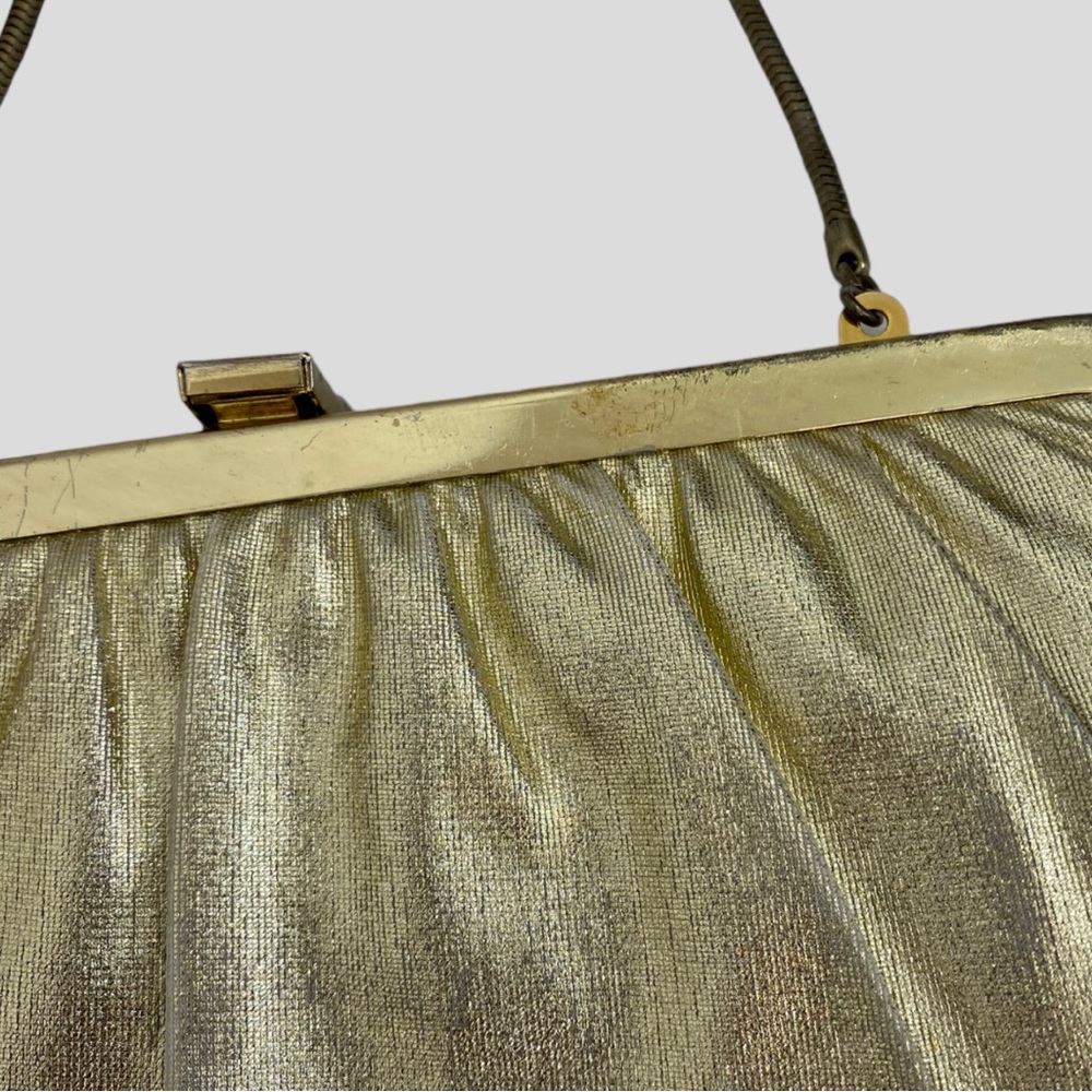 Vintage 50s 60s Futuristic Metallic Gold + Silver Handbag or Clutch - Picture 4 of 10